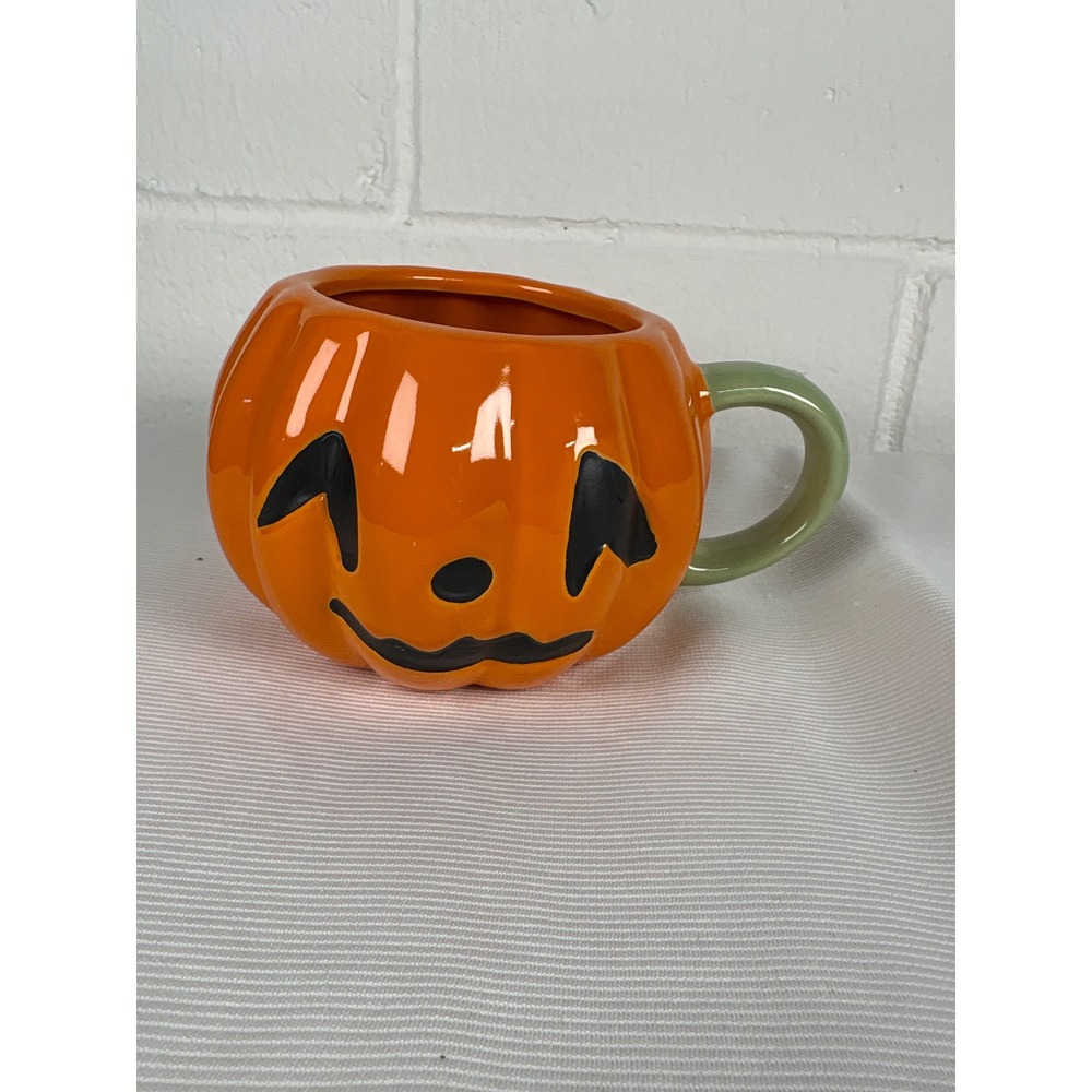 Hyde and Eek Halloween Pumpkin Jack O Lantern Stoneware Mug Orange Green